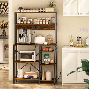 Support pour micro-ondes à 5 niveaux Coffee Bar Bakers Rack avec prises de courant Crochets en forme de S Étagères de rangement <span class=keywords><strong>ouvertes</strong></span> - Product Image 3