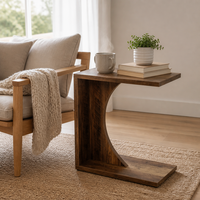 Table d'appoint rustique en forme de C en bois, à glisser sous le canapé, pour le salon