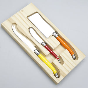 3 couteaux à fromage en acier inoxydable avec plateau en bois de pin, manche en plastique, coupe-fromage, épandeur à beurre et <span class=keywords><strong>couteau</strong></span> à fromage - Product Image 4