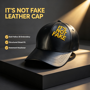 Casquette Hip Hop tendance jaune avec broderie 3D 'IT'S NOT FAKE', casquette de baseball en similicuir noir pour tous les jours et les soirées - Product Image 2
