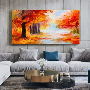 Wohnzimmer moderne Wohnkultur handgemalte Herbst landschaft Red Maple Forest Landschaft Ölgemälde Leinwand Kunst