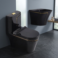Toilette de luxe en céramique marbrée dorée pour WC, commode de salle de bain une pièce avec lavabo à main, évier, ensemble d'articles sanitaires