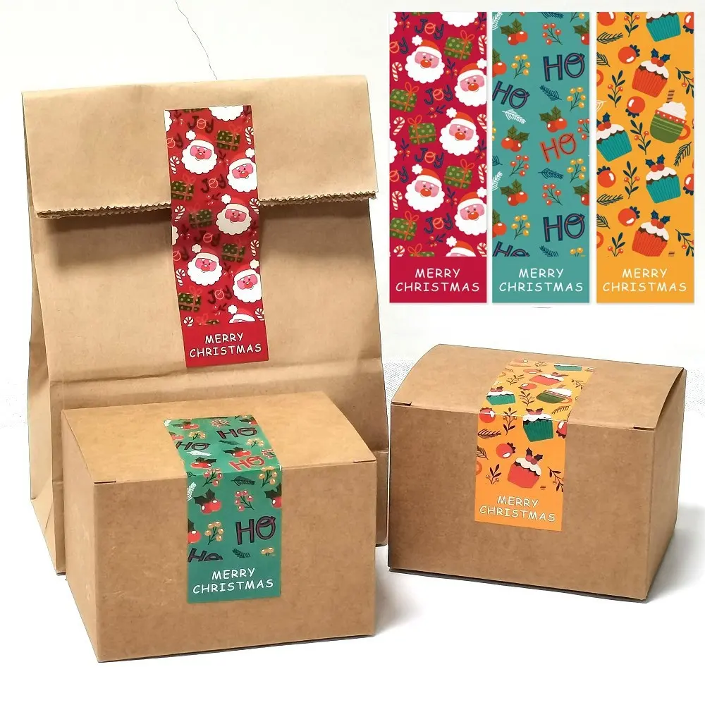 Vi-Zhaobao Groothandel 30 Stks/zak Rechthoekige Kerststickers Voor Geschenkdoos Verzegeld Custom Logo Label Verpakking Stickers