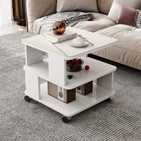 Mesa de Centro de Madera Cuadrada de Diseño Geométrico Moderno y Minimalista con Bordes Redondeados, Muebles para Sala de Estar, Dormitorio, Estudio, Sala de Estar Móvil