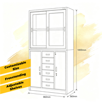 Meuble de rangement moderne blanc pour bureau avec portes vitrées, armoire latérale et tiroirs centraux, organisateur de rangement en acier – Vente en gros