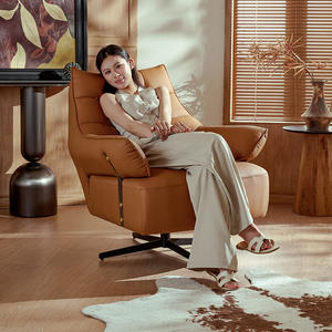 เก้าอี้พักผ่อนหนังแบบหมุนได้ทันสมัย เก้าอี้โซฟาเดี่ยวสำหรับห้องนั่งเล่น เก้าอี้นั่งสบายพร้อมฐานโลหะ - Product Image 3