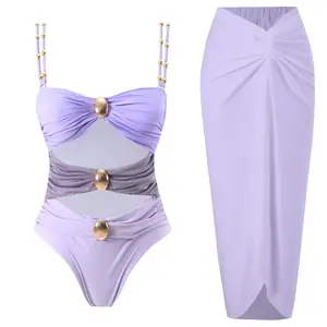 JSN sexy einteiliges bedeckendes Bademode Strandkleid Badeanzug Monokini Bikini-Sets 2024 Damen zweiteilige Badeanzug-Set