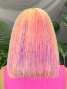 Perruque Bob complète en dentelle FH 13x3x4 avec frange, couleur 613/rose/violet, bonnet en dentelle suisse, cheveux indiens Remy, dentelle transparente - Product Image 3