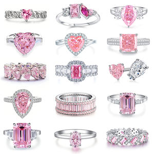 Anello da Donna in Argento <span class=keywords><strong>Sterling</strong></span> 925 Antiossidante con Zirconia Cubica Rosa, Placcato in Rodio, Anello di Fidanzamento e Promessa, Gioielli all'Ingrosso - Product Image 1