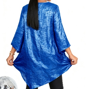 Nouveau T-shirt pour femme grande taille, coupe ample, col rond, manches trois-quarts, ourlet asymétrique, tendance - Product Image 6