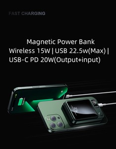 Venta al por mayor 2 1 5000mAh PD 20W 15W banco de energía inalámbrico para <span class=keywords><strong>iPhone</strong></span> ABS batería de polímero de litio banco de energía impermeable magnético - Product Image 5