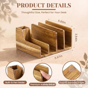 Wooden File Manager Office Desk Folder <b>Shelf</b> 4 Layers Multi Tiered Classification Rack For Bill Organization - Product Image 2