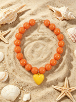 Collier pour femme en perles acryliques de couleur printanière, style bohème européen et américain, avec chaîne en corde et cœur