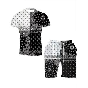 <b>Mens</b> Summer Outfit 2-Piece Set Short Sleeve T <b>Shirts</b> and Shorts cotton Breathable Sublimation Printed High Street Plus Size Set - Product Image 1