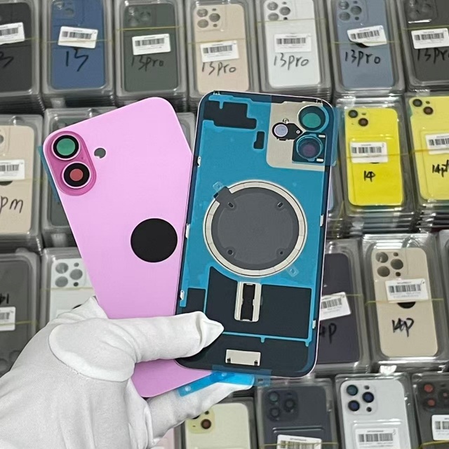 For iPhone 17 Pro Max Back Cover Glass+Iron Plate +Magnetic Metal Ring Replacement for iPhone 14 15 16 17 Repair Parts
