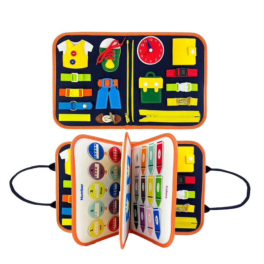 Educación preescolar temprana Juguete de bricolaje Productos en stock Tablero de fieltro Actividades múltiples Bolsa de libros ocupada Para niños pequeños aprenden habilidades de la vida motora fina