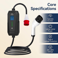 Station de recharge portable IP65 étanche 22 kW 380 V avec courant réglable et écran, chargeur EV portable