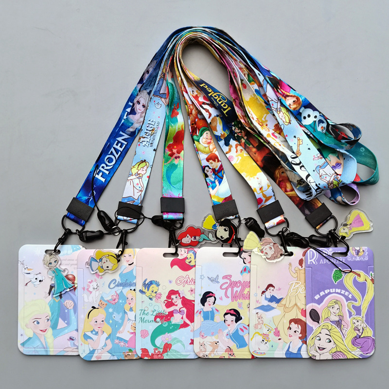 Newest Lovely Cartoon Princess Snow White Ariel Card Holder Phone Neck Lanyard Custom ID Badge Anti-Lost Plastic Card Case Cover