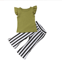 Ensembles de vêtements pour enfants, tenues de boutique pour petites filles, hauts à manches bouffantes noires + pantalon rayé, 2 pièces, vêtements d'été pour enfants
