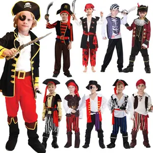 Cadılar bayramı erkek Cosplay Anime korsan kostüm kaptan Jack Sparrow çocuk giysileri parti karnaval kostüm şapka ile