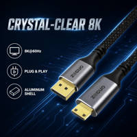 Câble DP vers Mini HDMI 8K60Hz, adaptateur DP vers Mini HDMI, câble tressé avec coque en aluminium pour caméra et moniteur