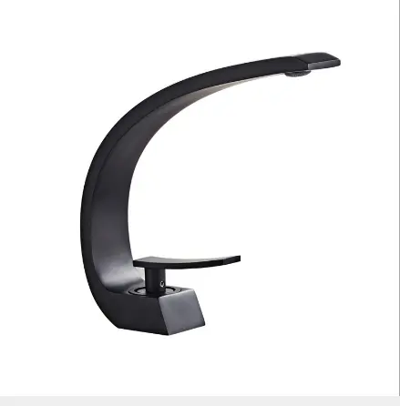 New European Style Exquisite Arc-shaped Splash proof Deck Mounted Black Brass Bathroom Basin Faucet