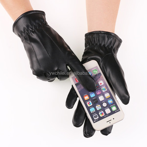Moufles en cuir à écran tactile pour hommes, mitaines d'hiver chaudes, noires et souples, <span class=keywords><strong>gants</strong></span> à doublure en cachemire - Product Image 1