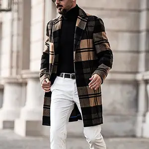 2022 אופנה מעיל גברים צמר מעיל סתיו החורף חם משובץ ארוך תעלת מעיל חזה עסקי מזדמן זכר מעיל צמר מעיל