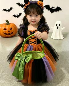 Seau à bonbons d'Halloween en tulle décoré style boutique, sac fourre-tout mignon pour la collecte de bonbons, accessoire pour enfants - Product Image 1