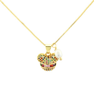 Linda moda 18K chapado en oro joyerí<span class=keywords><strong>a</strong></span> Bling Zirconia diamante <span class=keywords><strong>Mickey</strong></span> cabeza dibujos animados Animal colgante collar - Product Image 1