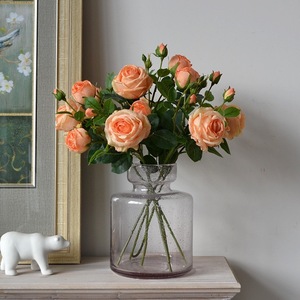 WFR262 5 têtes, bon <span class=keywords><strong>prix</strong></span>, fleur artificielle de rose à bord brûlé, rose vintage sèche, roses séchées et brûlées - Product Image 2