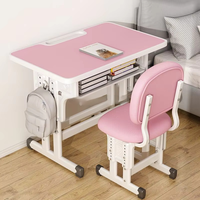 Ensemble de bureau et chaise pour étudiants modernes, pour l'école et la maison, mobilier de classe durable pour enfants, adolescents, filles, table d'étude rose