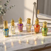 Flacon de parfum en verre bombé de 10 ml, motif clé grecque dorée, avec bille roll-on et applicateur, rechargeable, mini flacon de parfum