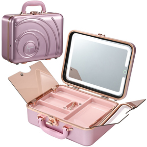 Large <b>Makeup</b> Case with LED Mirror <b>Makeup</b> <b>Box</b> Organizer with Detachable Tray Adjustable Dividers Travel <b>Makeup</b> Train Case Storage - Product Image 1