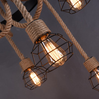 Lustre rustique rétro nostalgique en corde de chanvre, style industriel pour restaurant, bar, loft, ferme, en fer forgé, corde de chanvre, E27