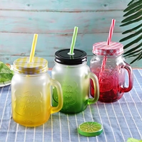 Vasos para beber, vaso reutilizable, tazas Boba, botellas, logotipo personalizado, tarro de albañil de vidrio con mango transparente vacío con pajita y tapa