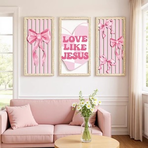KingWIN Pink Bow Wooden <b>Wall</b> Hanging <b>Framed</b> Decor For Girl Room Home Valentine'S Day Decoration - Product Image 1