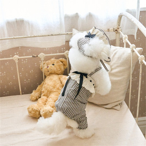 2025 été nouveau vêtements pour animaux de compagnie chat et <span class=keywords><strong>chien</strong></span> arc dentelle <span class=keywords><strong>Plaid</strong></span> deux jambes manteau + chapeau - Product Image 1