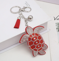Koningsblauwe schattige zeeschildpadvormige sleutelhanger met volledig bezette strass steentjes en kwastjes, hoge kwaliteit, best verkochte charme hangende ornament