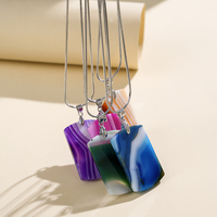 Pendentif en tranche d'agate polie, forme rectangulaire, collier en cristal de guérison