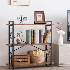 Home living room and bedroom bookshelf, iron and <b>wood</b> combination square <b>shelf</b>, multi-layer brown retro book <b>shelf</b> - Product Image 2