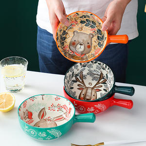 Großhandel Keramik Griff Schüssel Creative Cute Cartoon mit Griff Keramik Schüssel Haushalt Mikrowelle Backofen Instant Nudel - Product Image 1