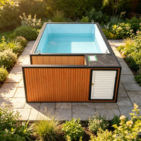 Piscine hors sol en bois grainé avec escalier, revêtement en FRP, piscine familiale modulaire pour jardin extérieur