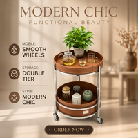 Chariot à thé moderne fait main en acier inoxydable et cuir, durable et écologique, avec roues et design de selle amovible, pour salon et mobilier de maison