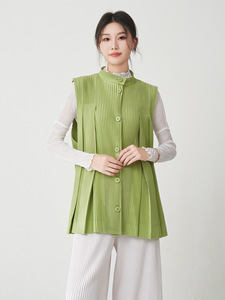 Veste de costume d'affaires haut de gamme Miyake 2025 pour femme, à simple boutonnage, col en V, mode automne, couleur unie, tissée, infroissable et plissée - Product Image 5