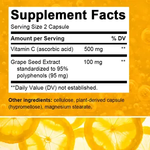 Cápsula de vitamina C para sistema imunológico, produto de beleza, suplemento de saúde, cápsula de vitamina C, 120 unidades, 500 mg