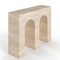 Meubles en pierre naturelle de luxe Table console en travertin beige à pieds arqués Table console en marbre de style romain rétro pour le salon