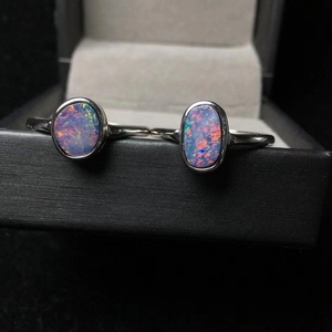 Anillo de ópalo <span class=keywords><strong>australiano</strong></span> Plata 925 Anillos de joyería ajustables Cristal natural para regalo de boda - Product Image 3