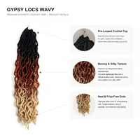 Extensions de cheveux synthétiques ondulés pour tresses au crochet, 18 pouces, 100g, style Gypsy Locs Ombré, résistantes à la flamme et à basse température