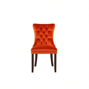 Silla de comedor tapizada en terciopelo moderno de la colección Db Nikki con patas de madera maciza y adornos de clavos. - Product Image 1